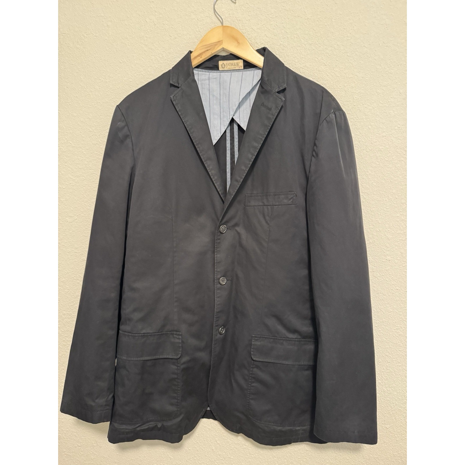 J Crew Clayton L-Tall Men's Black Sportcoat 3-Button Preppy Cotton Jacket Euc